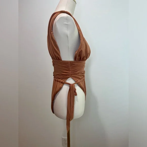 We are HAH x Free People Cut to The Chase Bodysuit/One Piece Suit in Brown Sugar - Picture 9 of 14